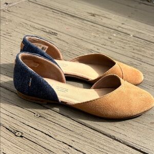 TOMS Jutti D'Orsay Carmel Suede and Blue Denim Heel Flat Shoes | Size 7..5